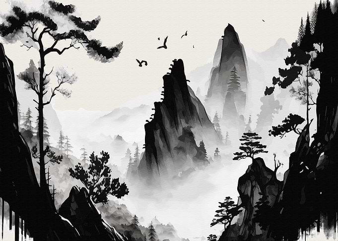 Misty forest mountains