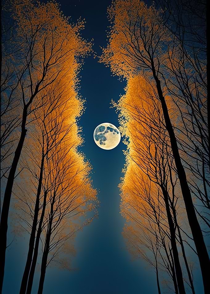 Silhouette Tree and Moon