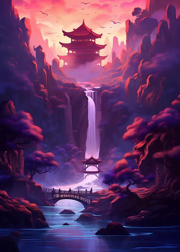 Sunset Neon Waterfall