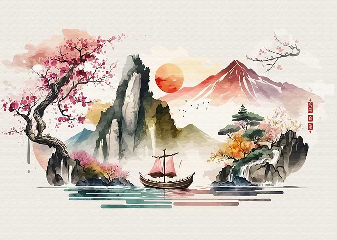 Waterfall and mountain
