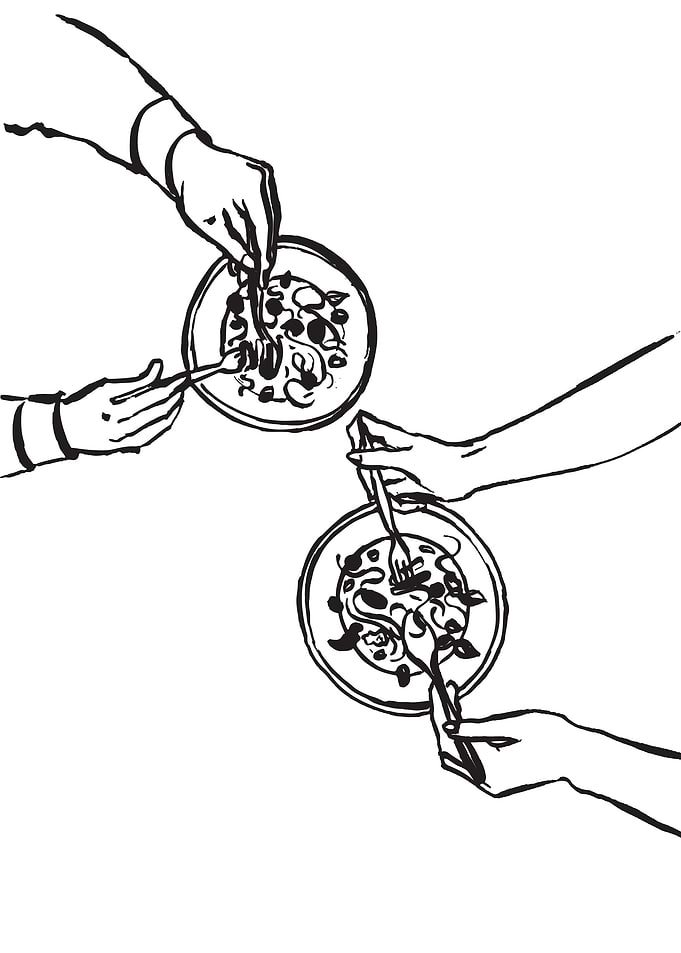 Hands with cutlery