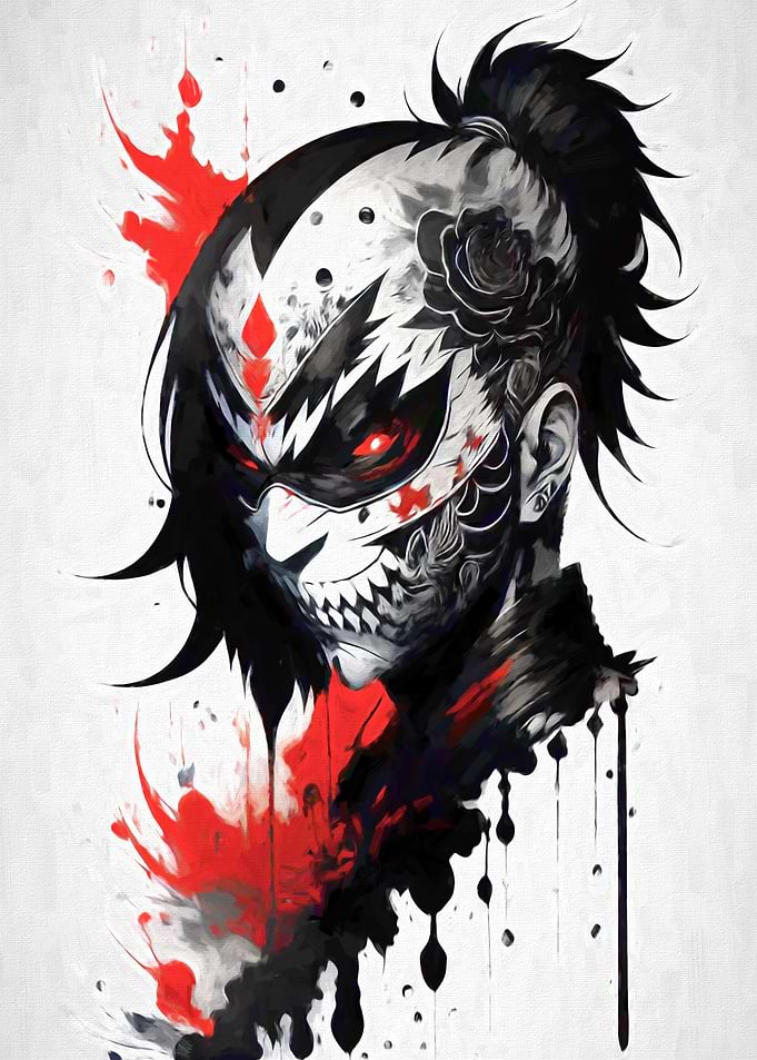 Japan Ink Style Oni Face