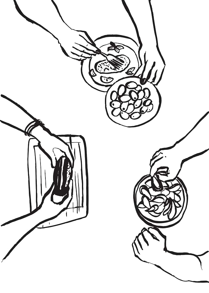 Hands with cutlery