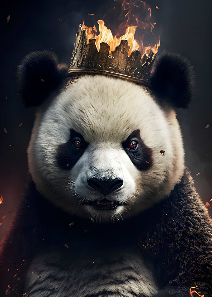 wild panda with crown