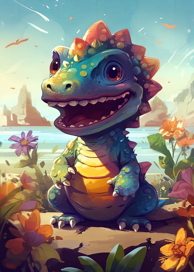 Colorful Dino at the Beach