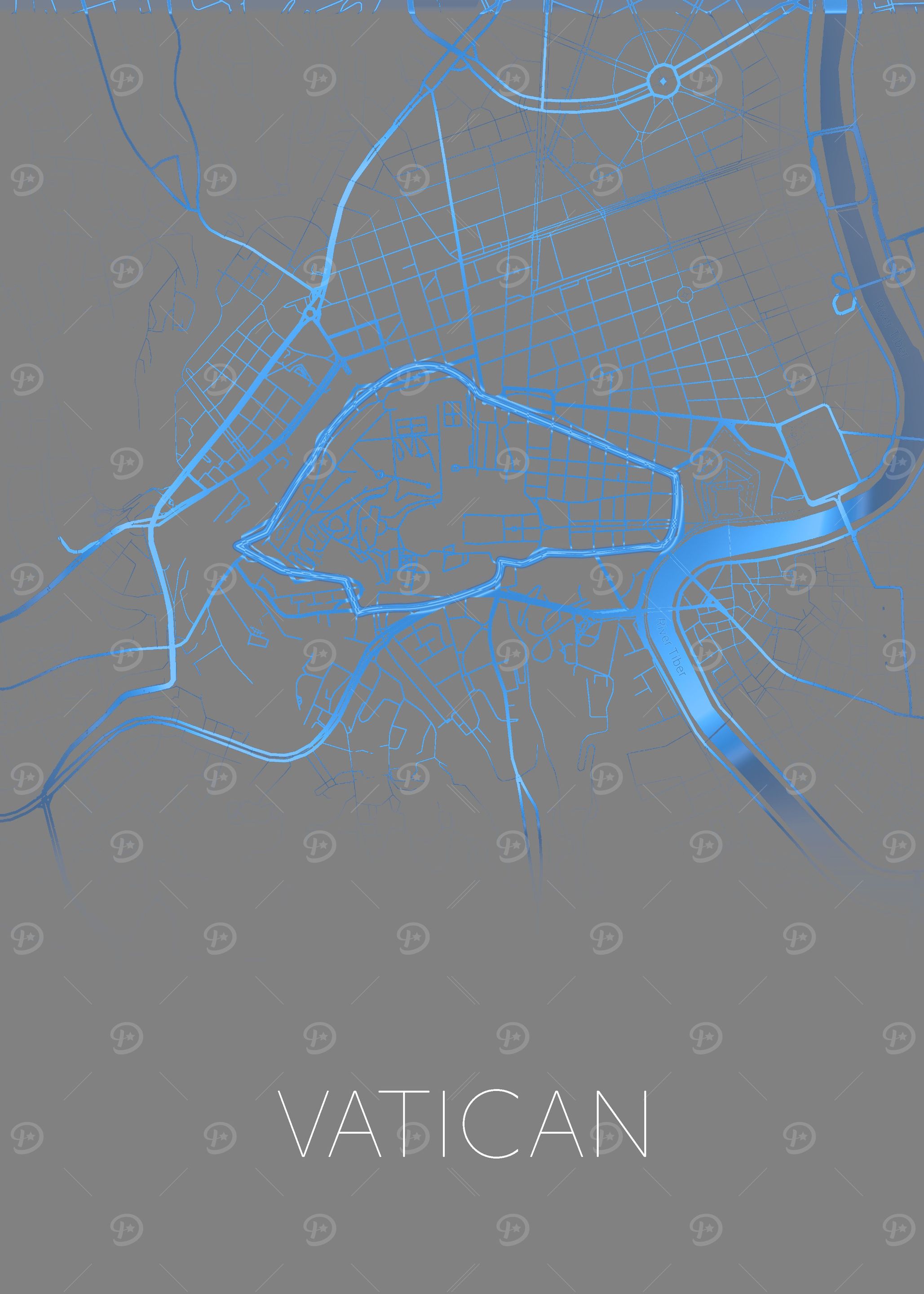 Vatican city map blue grey