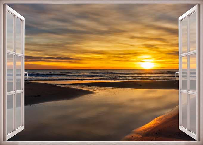 Window view sea sunset