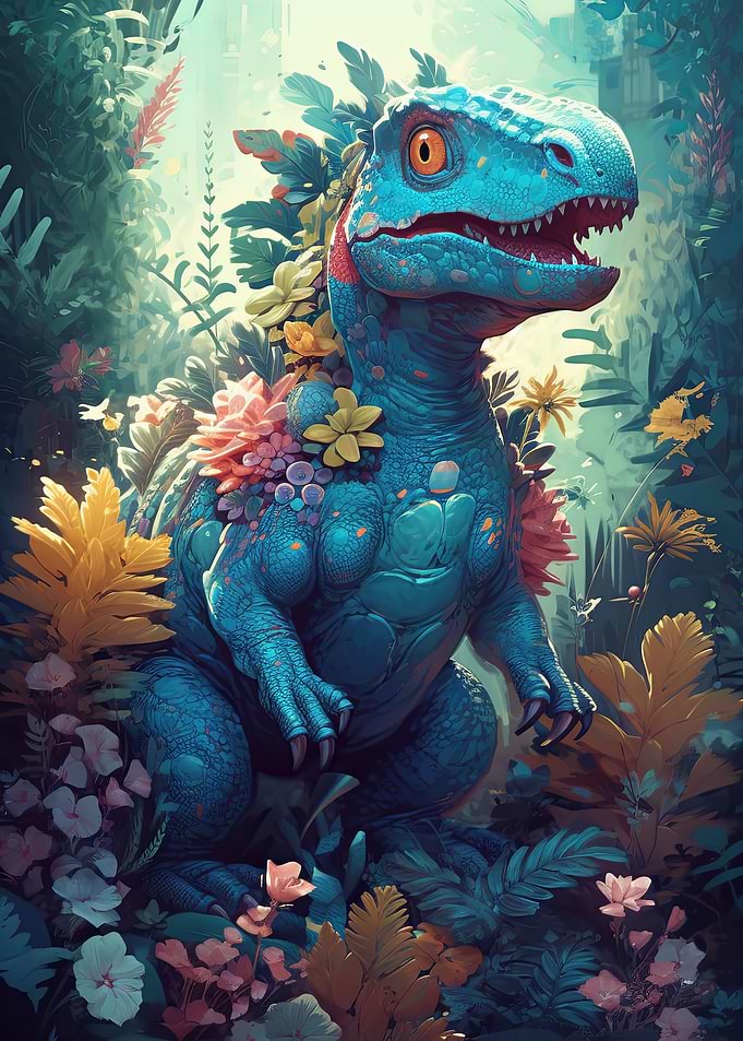 Blue Baby Dino Poster