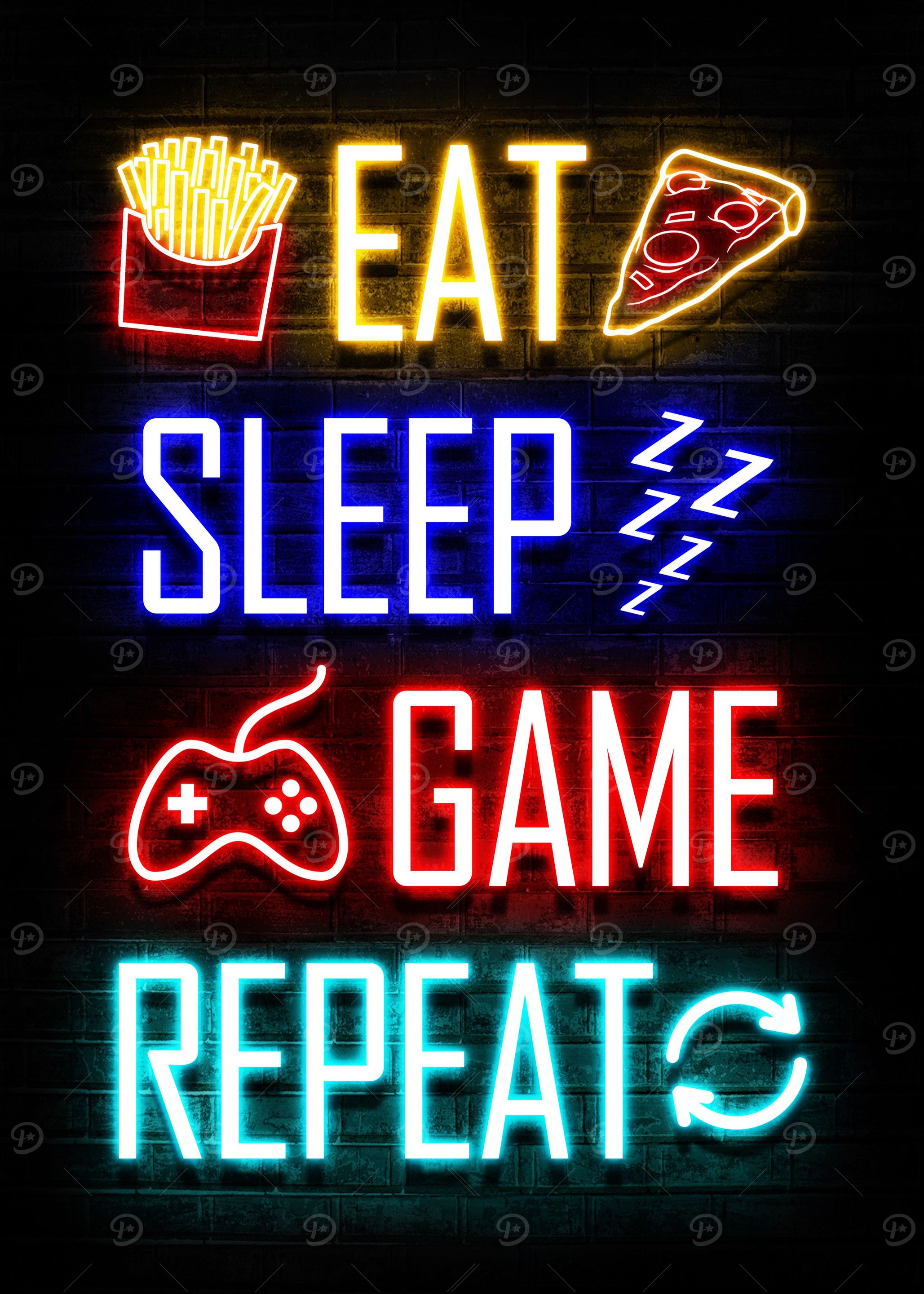 Eat Sleep Game Repeat Neon