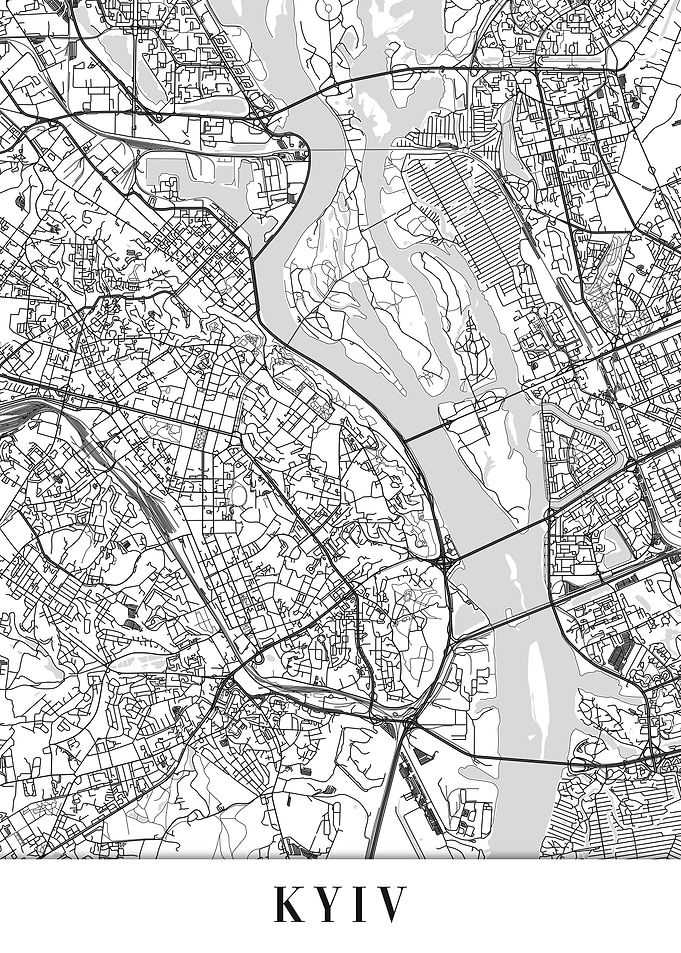 Kyiv Kiev White Map