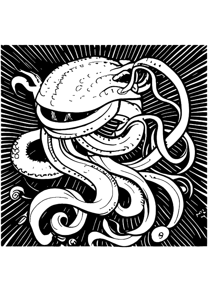Kraken Monster Line Art