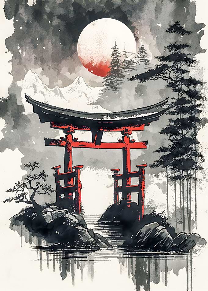 japanese torii gate ink