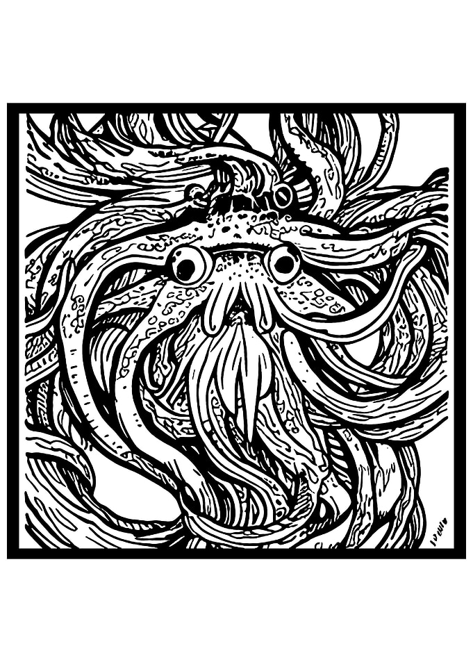 Kraken Monster Line Art