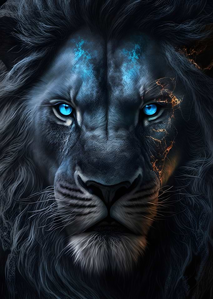 black lion blue eyes art
