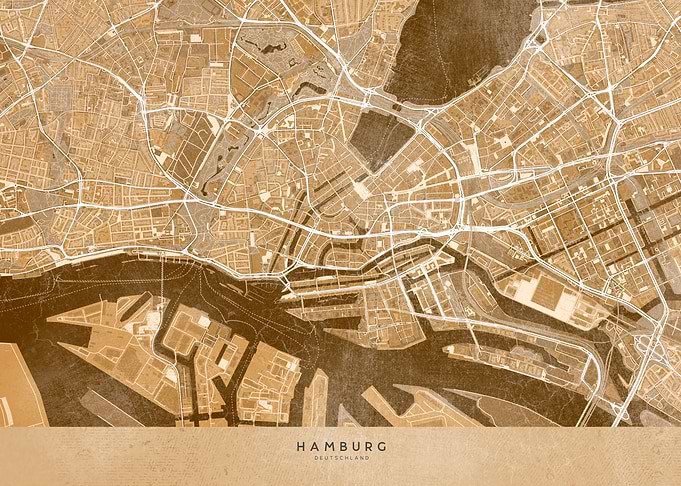 Hamburg center sepia map