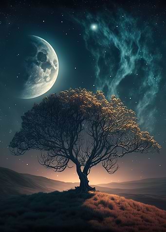 Silhouette Tree and Moon