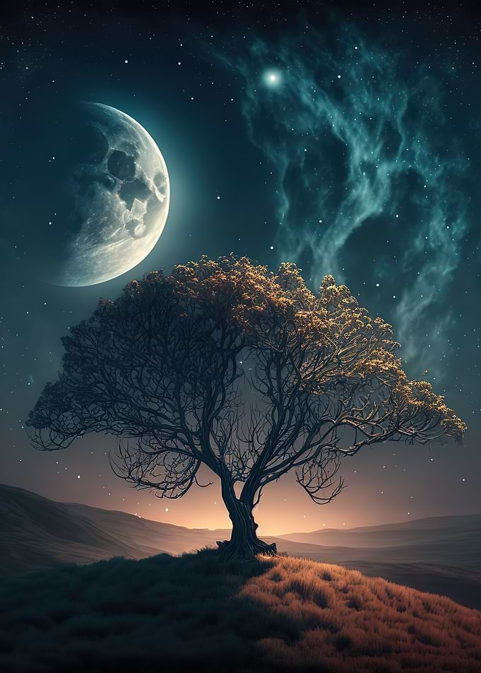 Silhouette Tree and Moon