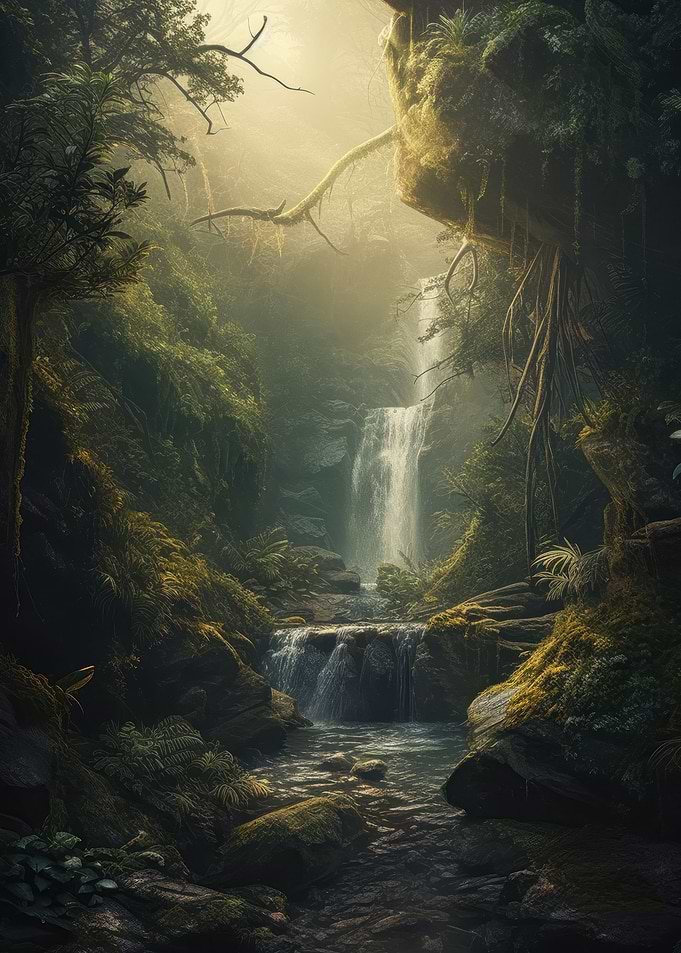 Waterfall in Forest Nature