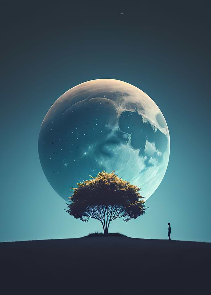 Silhouette Tree and Moon