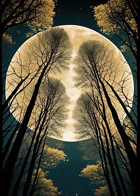 Silhouette Tree and Moon