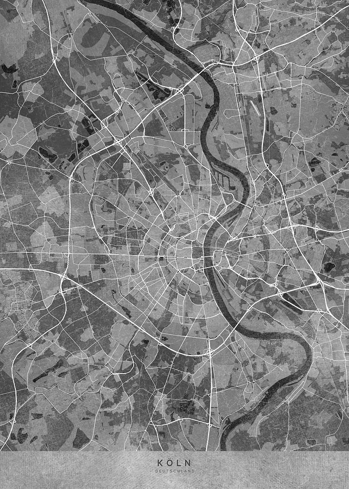 Gray map of Koln Germany