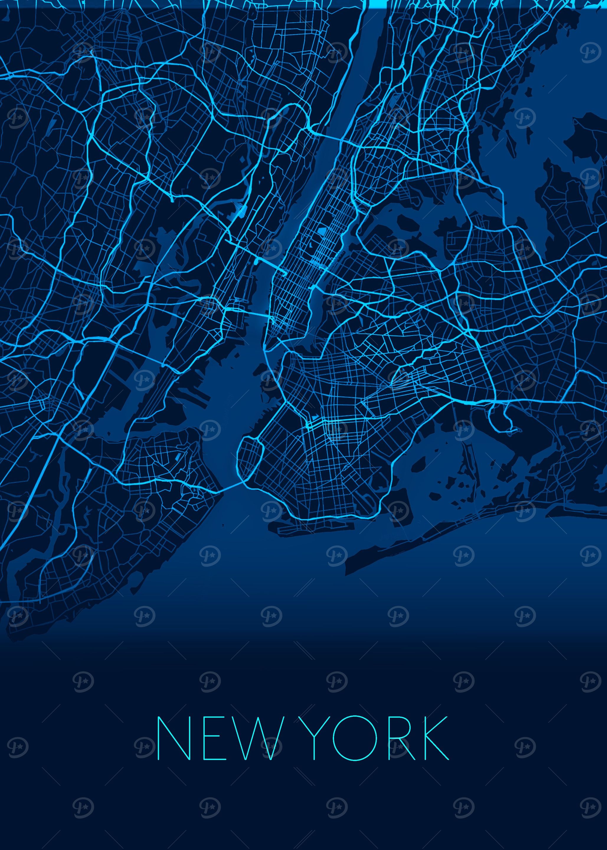 New York neon city map