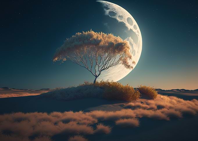 Silhouette Tree and Moon