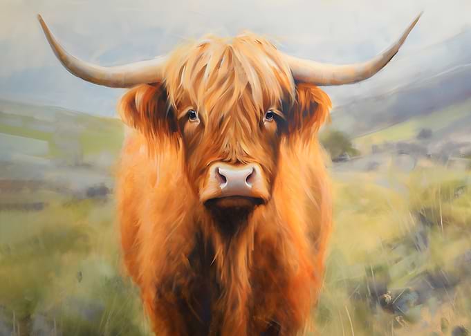Cute Highland Cow In Field