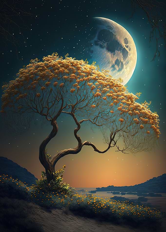Silhouette Tree and Moon
