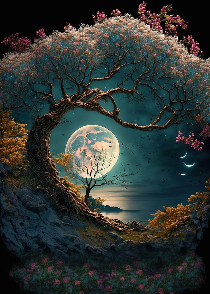 Silhouette Tree and Moon