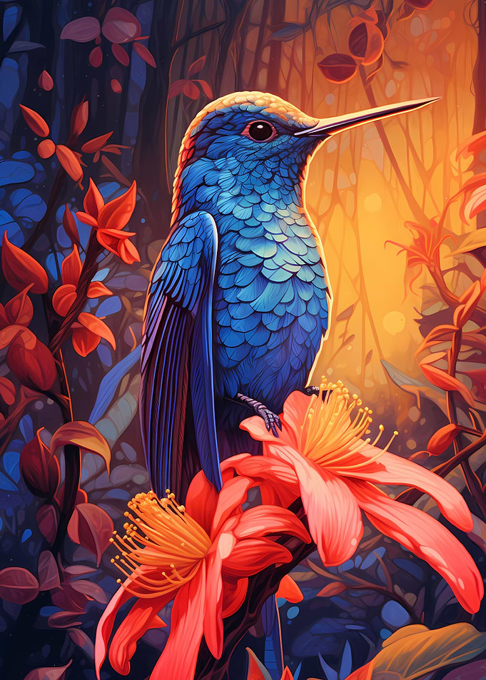 Cute Humminbird Risograph
