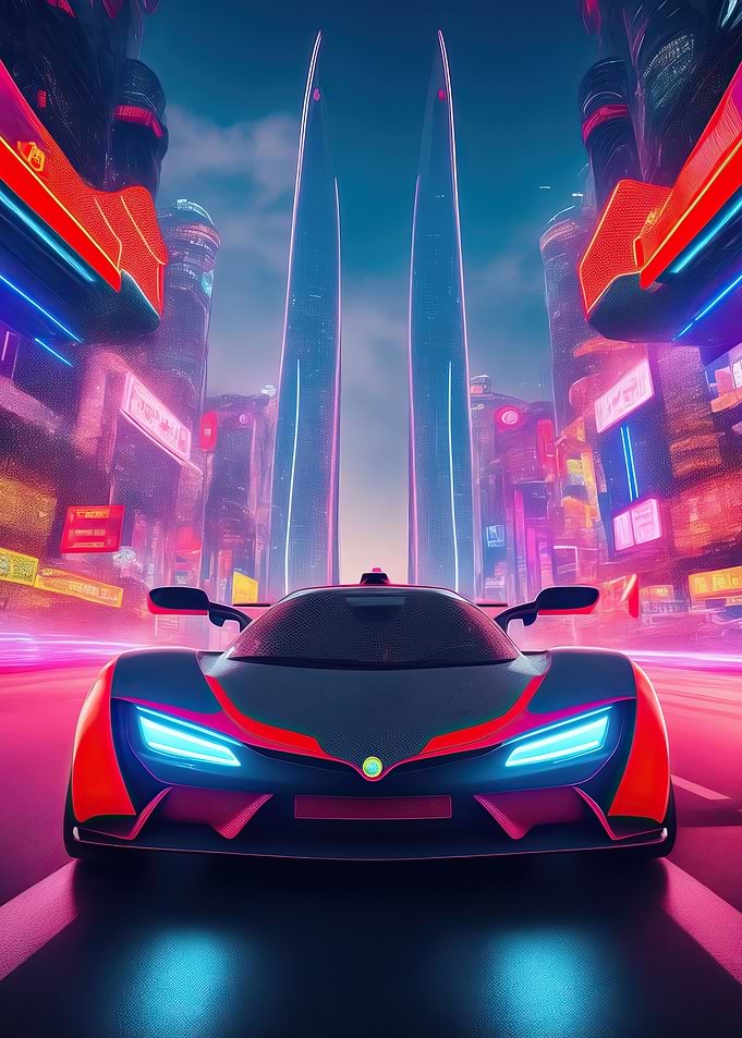 Asian Neon City Sports Car