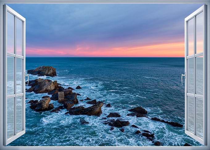 Window view sunset sea