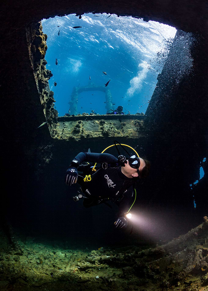 Diver in Shipwreck