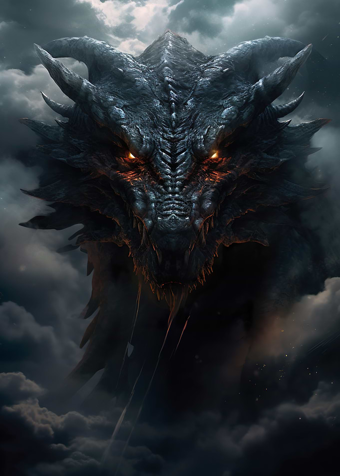 Black dragon in clouds