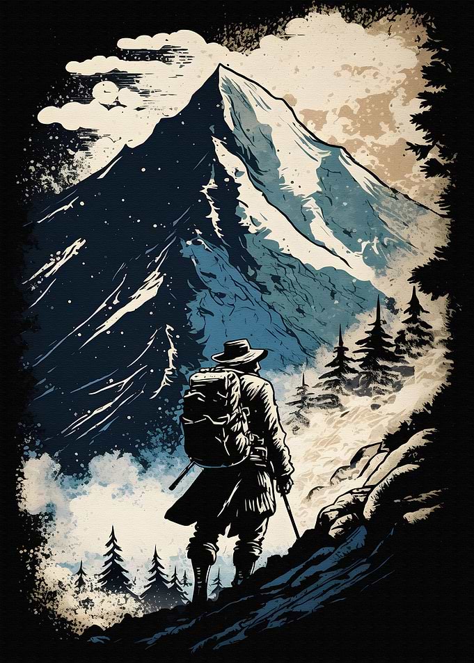 Hiker braving a snowy