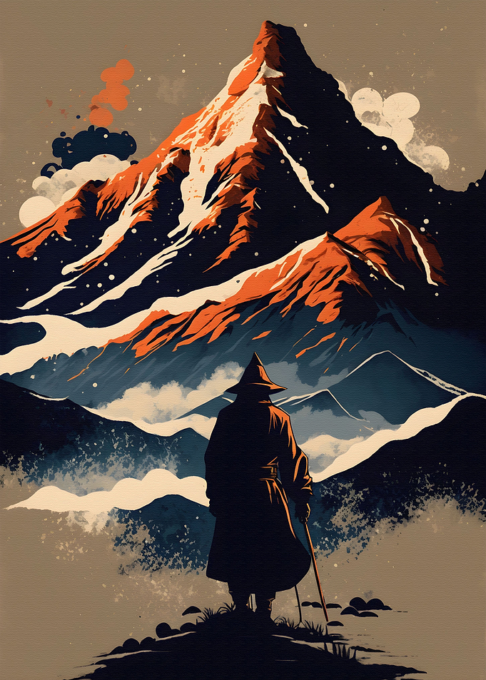 Hiker braving a snowy