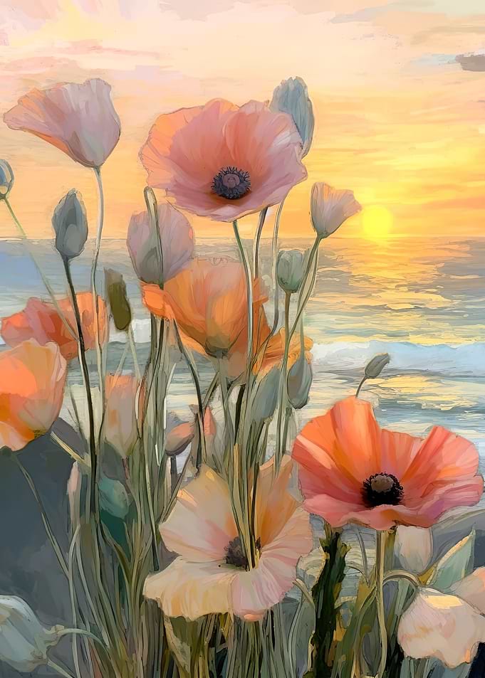 Poppies and ocean