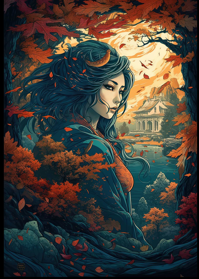 Woman in Autumn Leaves