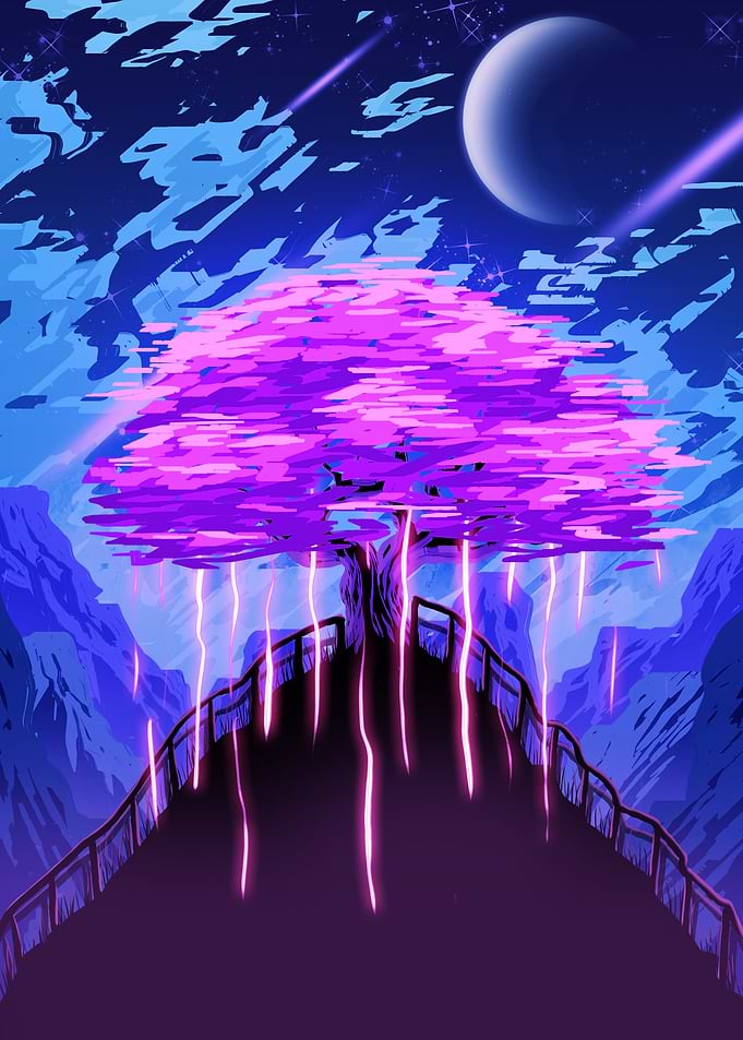 Night view behind the tree