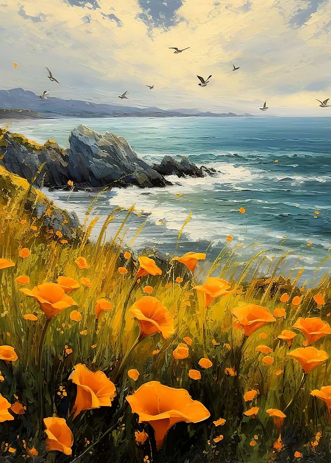 Poppies and ocean