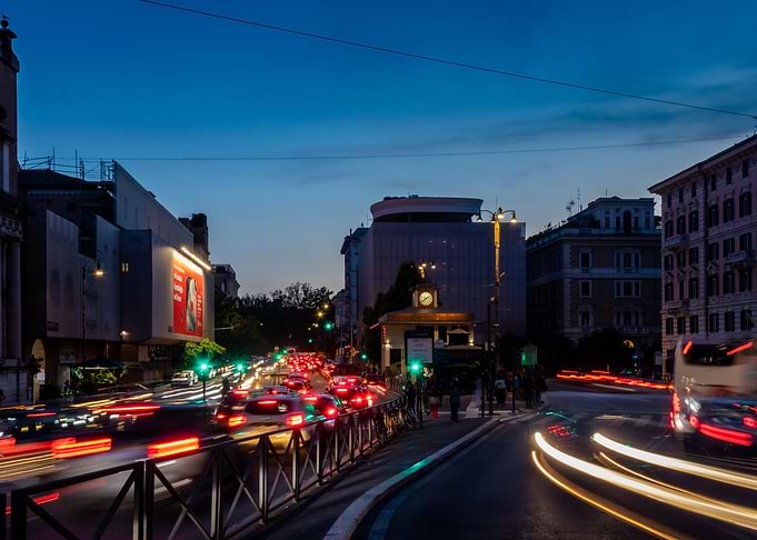 Neon city light trails