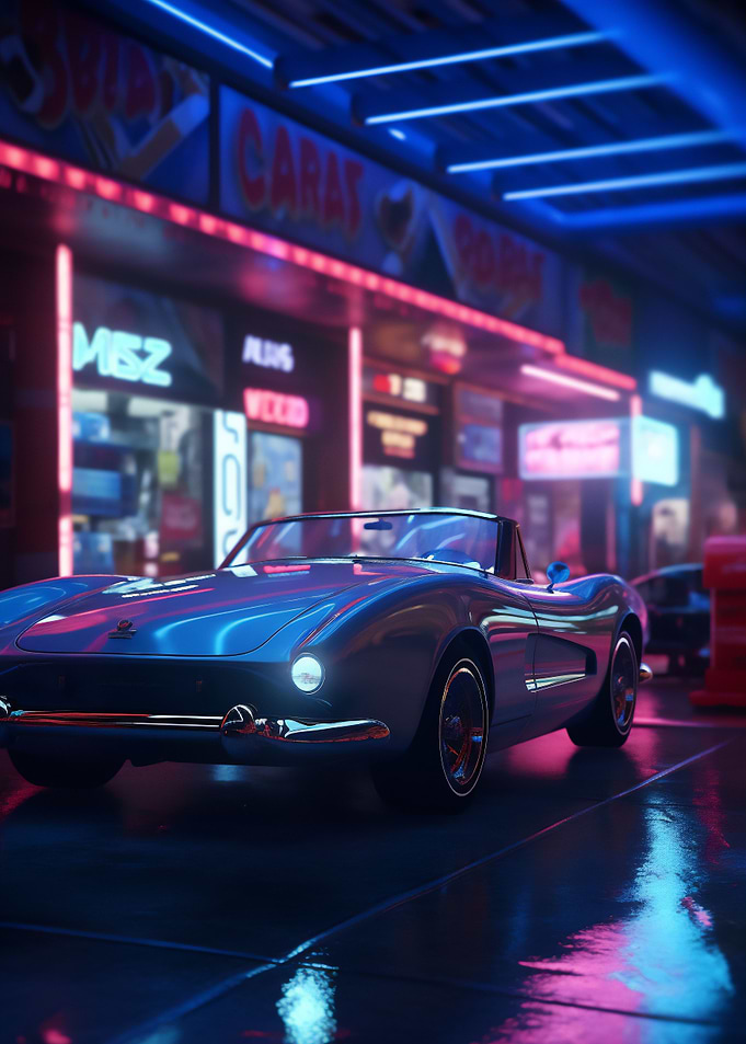 Neon lights racing car