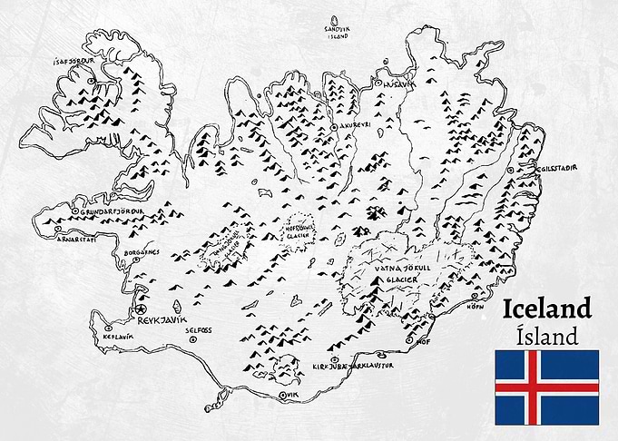 Handdrawn Iceland Map
