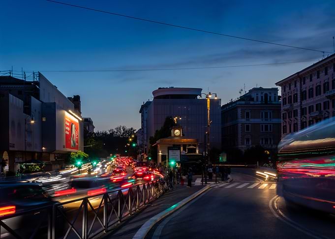 Neon city light trails