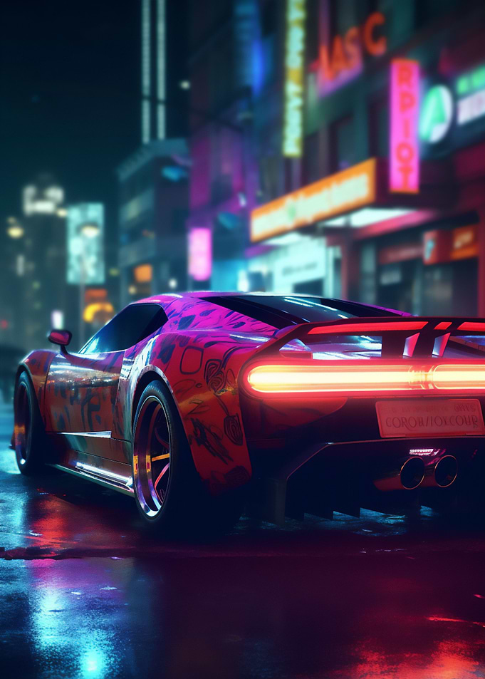Neon lights racing car