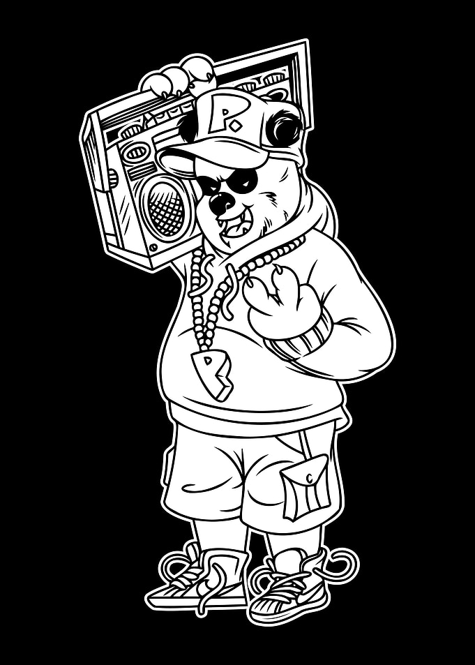 Rap Panda BnW 01