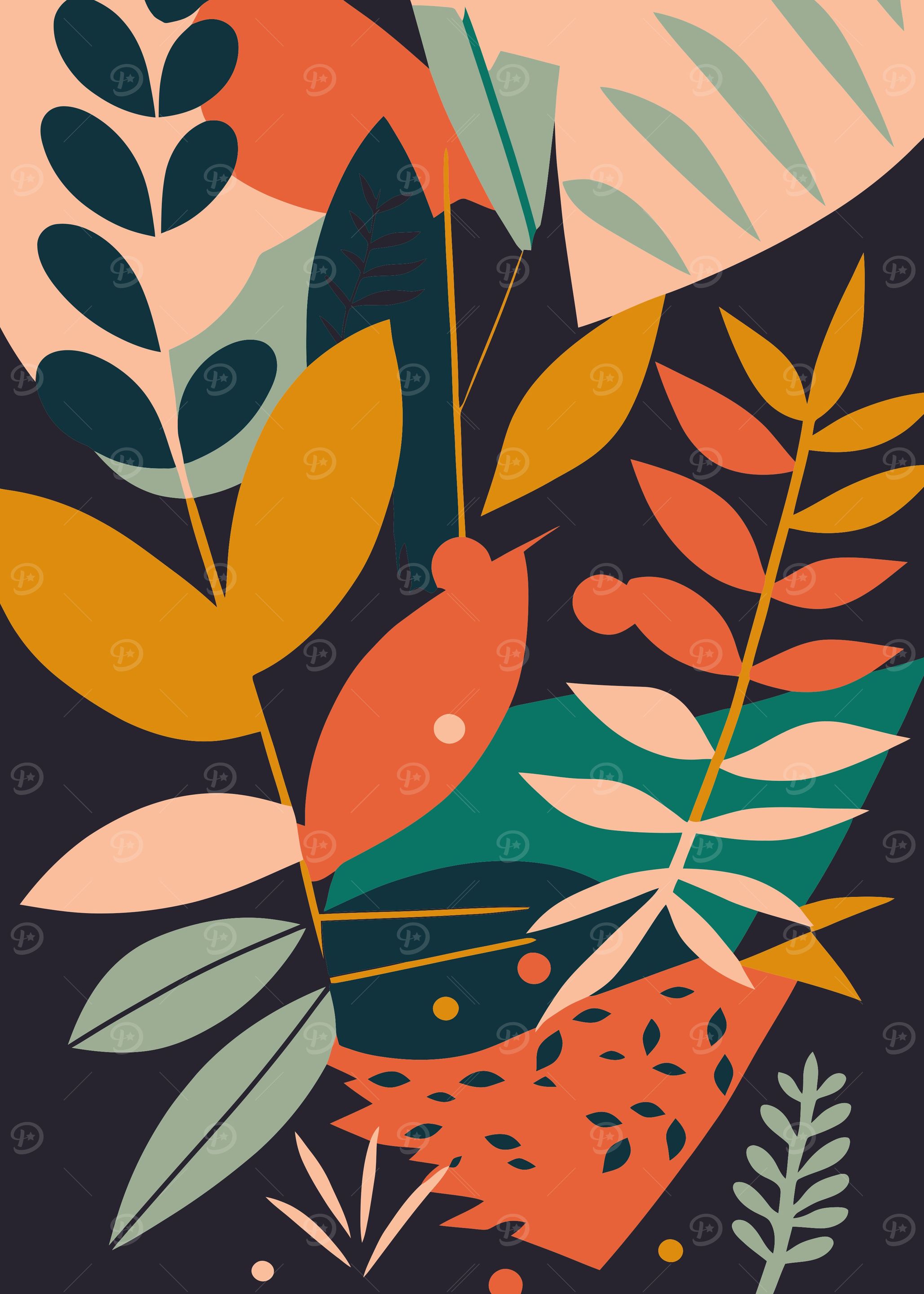 Leaves and flowers