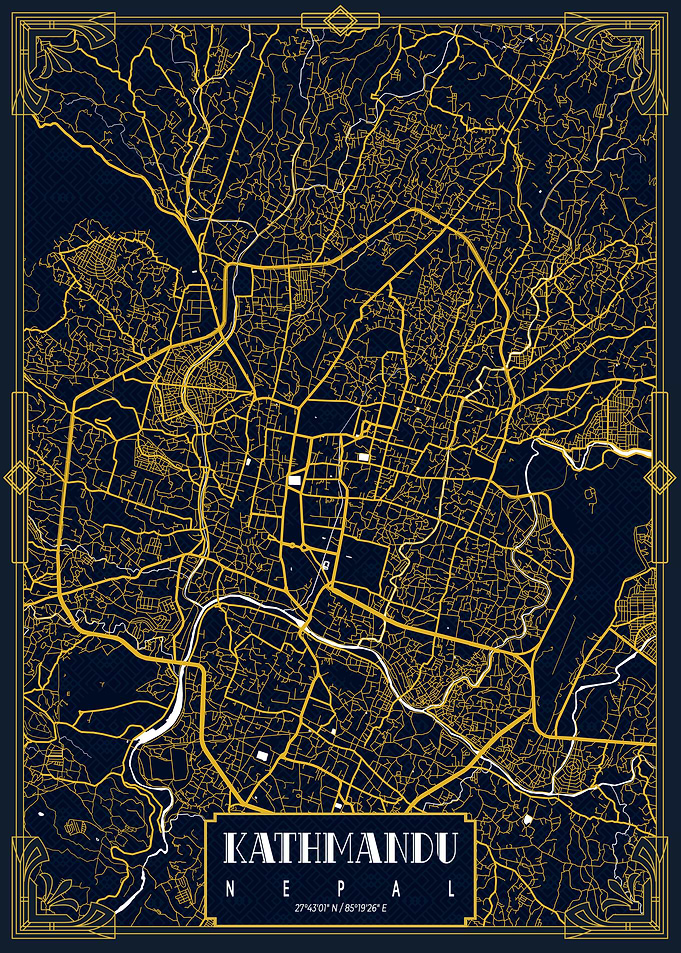 Kathmandu City Map Gold