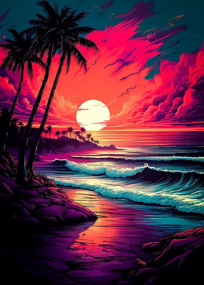Retro Beach Sunset
